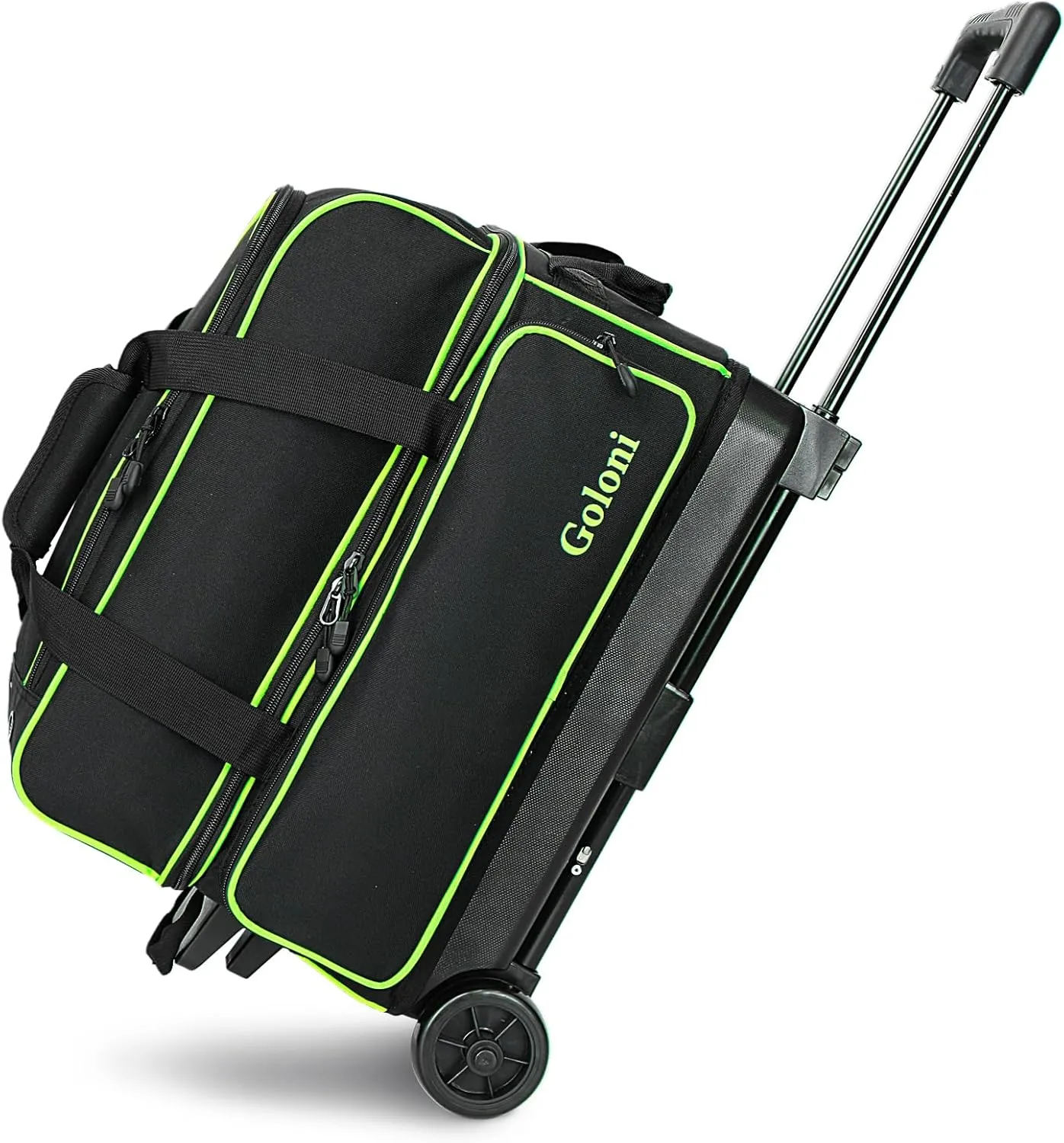 Goloni Double Roller 2 Ball Bowling Bag with Separate Shoe Compartment,2 Ball Bowling Bag with Wheels,Retractable Handle Extends to 40"