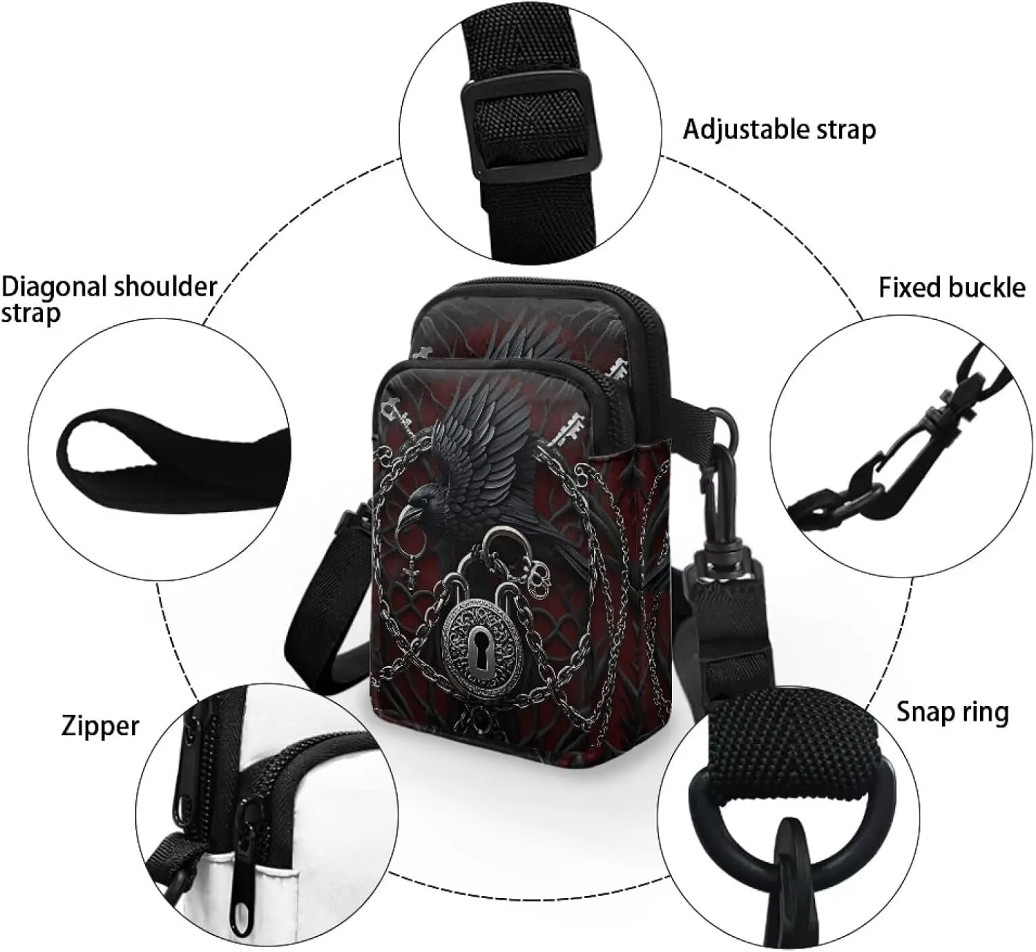 Gothic Small Crossbody Bag for Women Lightweight Cell Phone Purse, Bloody Rose Shoulder Wallet with Zipper Pocket