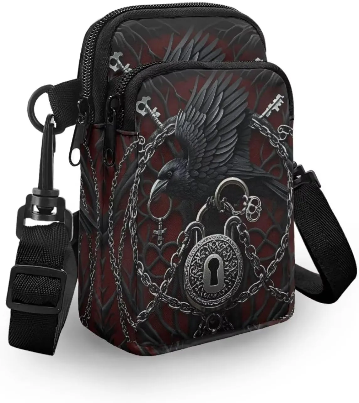 Gothic Small Crossbody Bag for Women Lightweight Cell Phone Purse, Bloody Rose Shoulder Wallet with Zipper Pocket