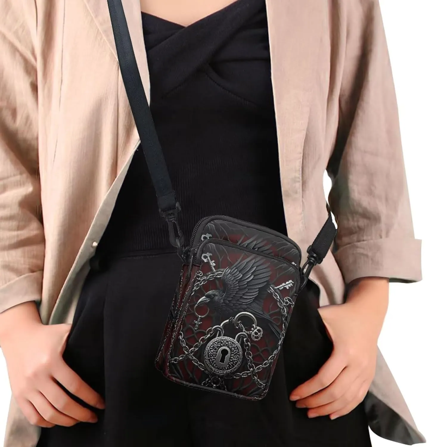 Gothic Small Crossbody Bag for Women Lightweight Cell Phone Purse, Bloody Rose Shoulder Wallet with Zipper Pocket