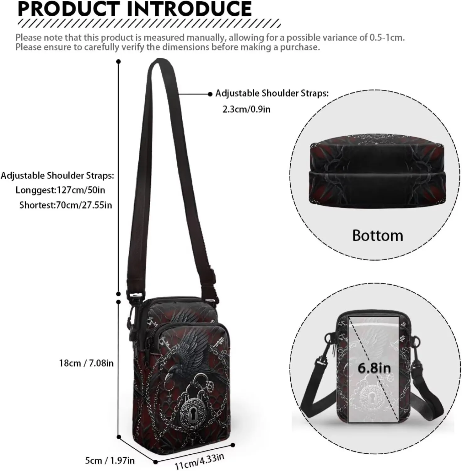 Gothic Small Crossbody Bag for Women Lightweight Cell Phone Purse, Bloody Rose Shoulder Wallet with Zipper Pocket