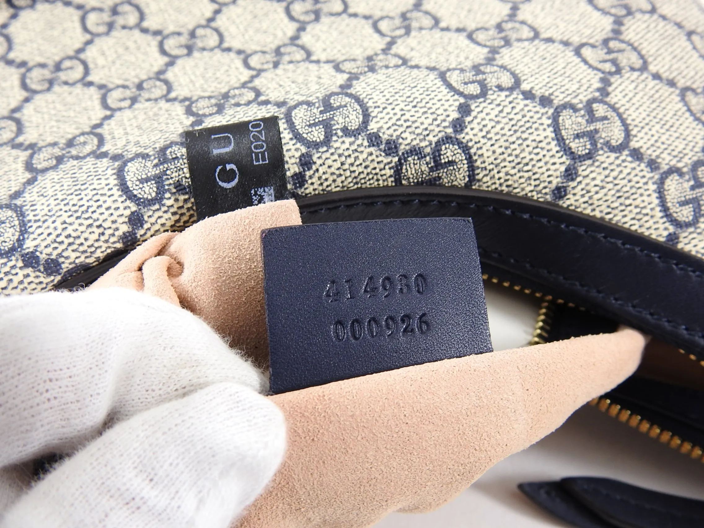 Gucci Navy Supreme Monogram GG Logo Top Handle Bag