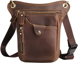 Leather Waist Pack Drop Leg Bag for Men Women Belt Bumbag Multi-Purpose Motorcycle Bike Outdoor Sports Tactical Cycling Riding Hiking Camping Pouch