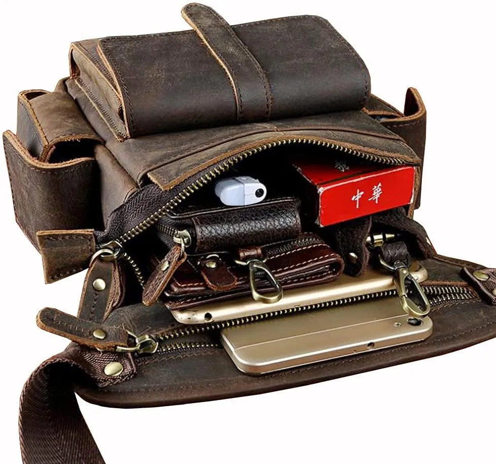 Leather Waist Pack Drop Leg Bag for Men Women Belt Bumbag Multi-Purpose Motorcycle Bike Outdoor Sports Tactical Cycling Riding Hiking Camping Pouch