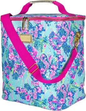 Lilly Pulitzer Insulated Wine Carrier Soft Cooler with Adjustable/Removable Strap and Double Zipper Close, Holds up to 4 Bottles of Wine, Beach You to It