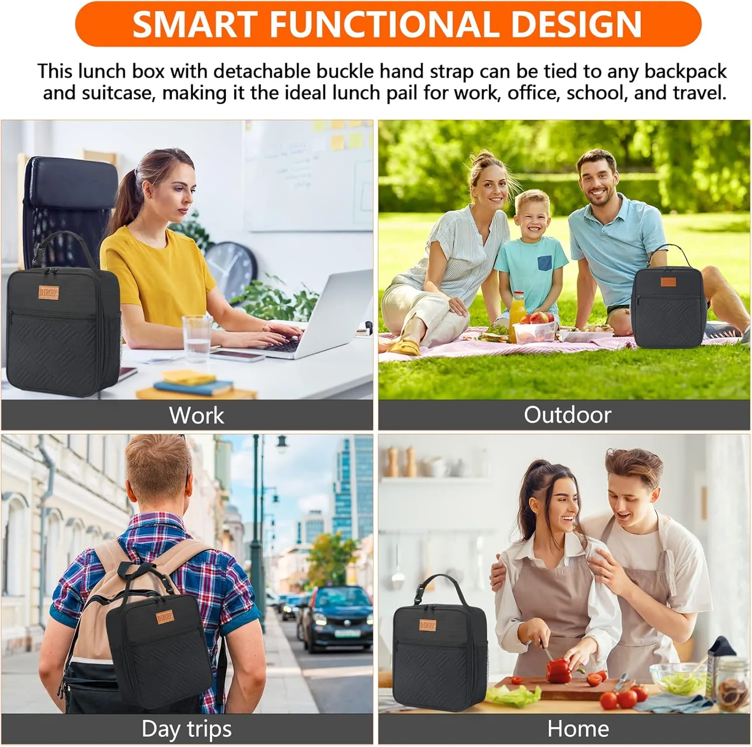 Lunch Box for Men Insulated Lunch Bag for Women Adults Small Lunch Bag for Office Work Lunch Bag For Men - Leakproof Freezable Cooler Bag Reusable Portable Lunch Box (Black)