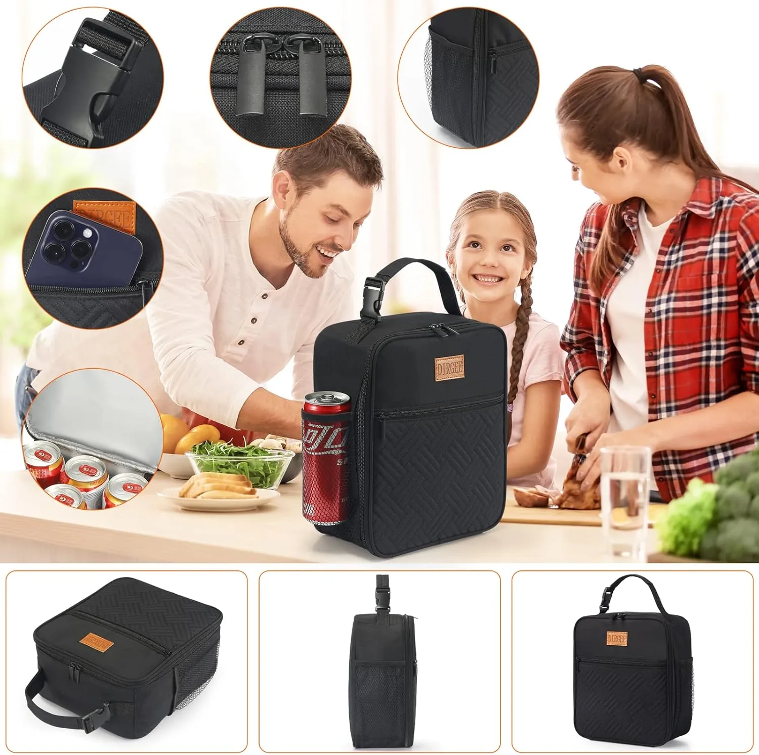 Lunch Box for Men Insulated Lunch Bag for Women Adults Small Lunch Bag for Office Work Lunch Bag For Men - Leakproof Freezable Cooler Bag Reusable Portable Lunch Box (Black)