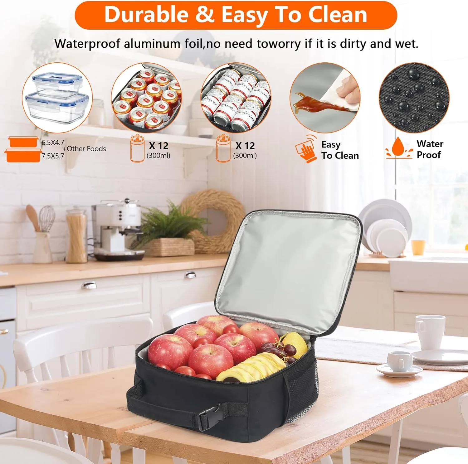 Lunch Box for Men Insulated Lunch Bag for Women Adults Small Lunch Bag for Office Work Lunch Bag For Men - Leakproof Freezable Cooler Bag Reusable Portable Lunch Box (Black)