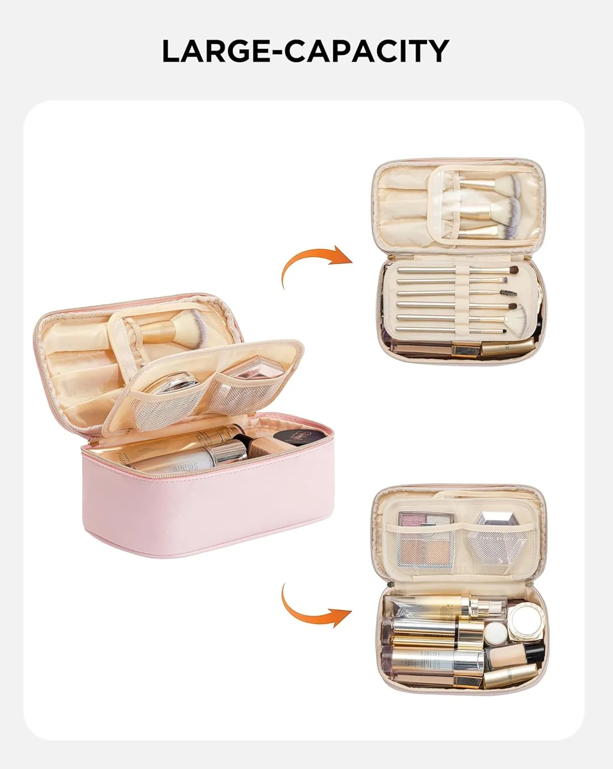 Makeup Bag for Women Small Travel Makeup Bag Organizer Portable Toiletry Bag Cute Makeup Bags Waterproof Leather Cosmetic Bag Makeup Case with Handle, Pink