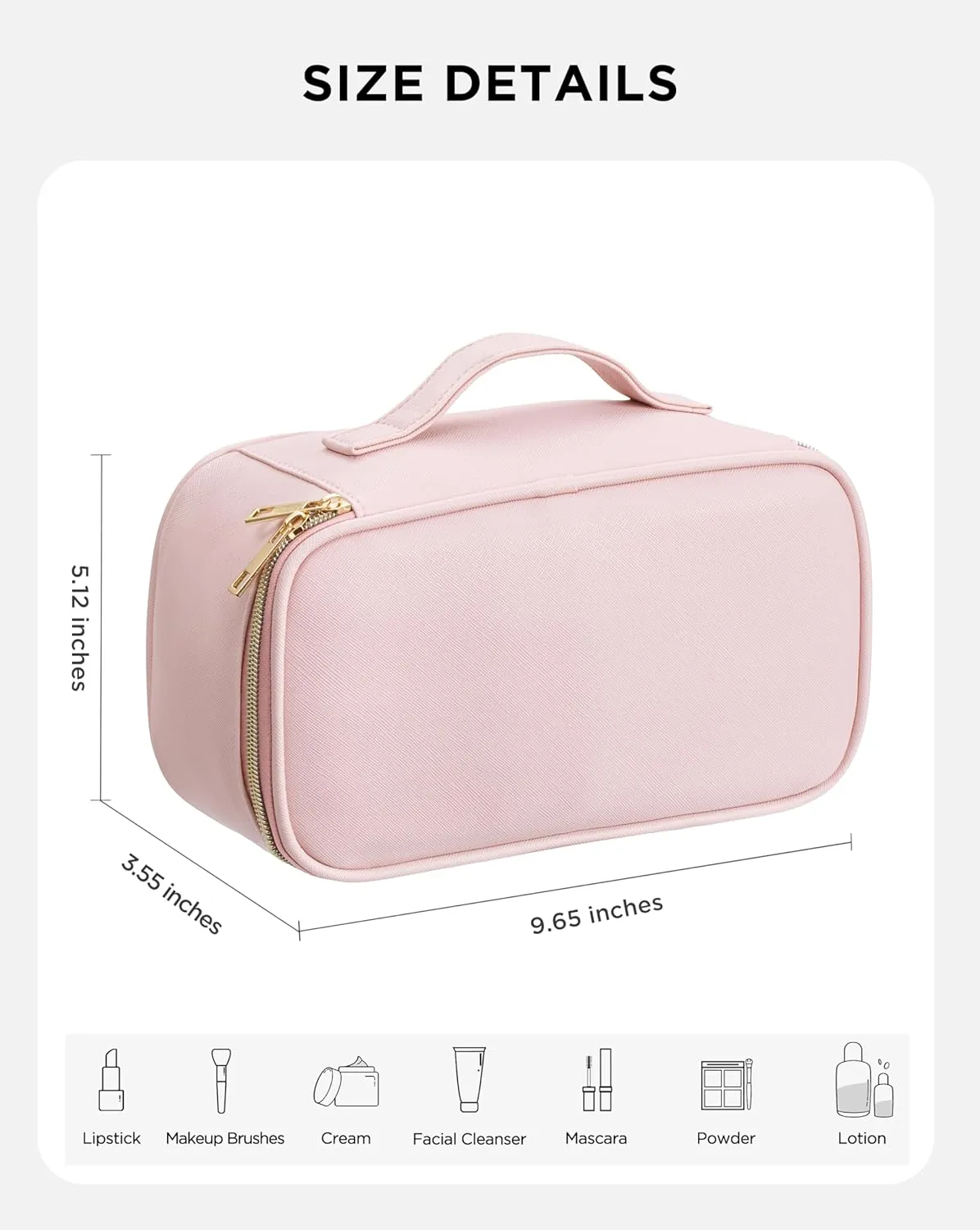 Makeup Bag for Women Small Travel Makeup Bag Organizer Portable Toiletry Bag Cute Makeup Bags Waterproof Leather Cosmetic Bag Makeup Case with Handle, Pink