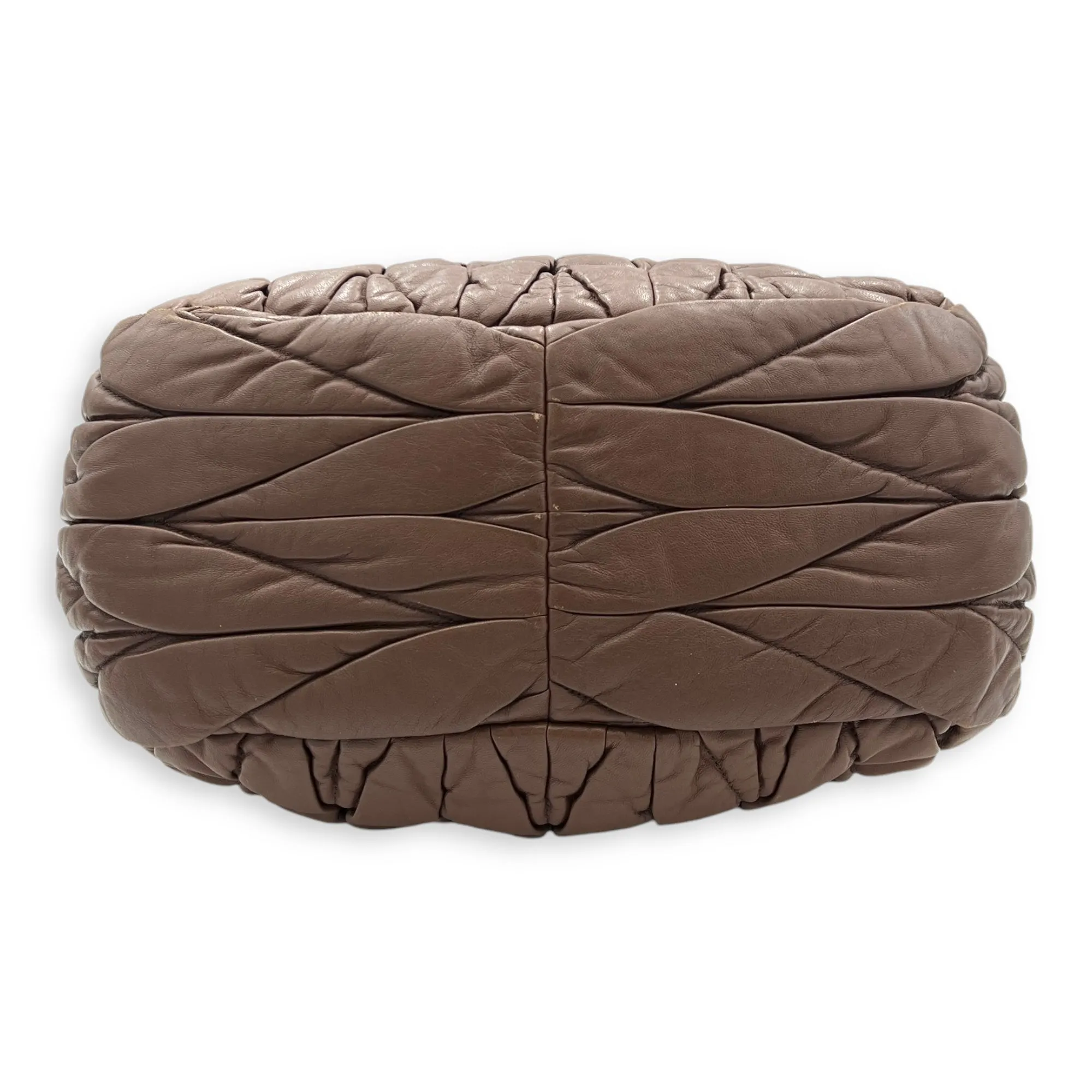 Matelassé Brown Top Handle Bag in Calfskin, Gold hardware