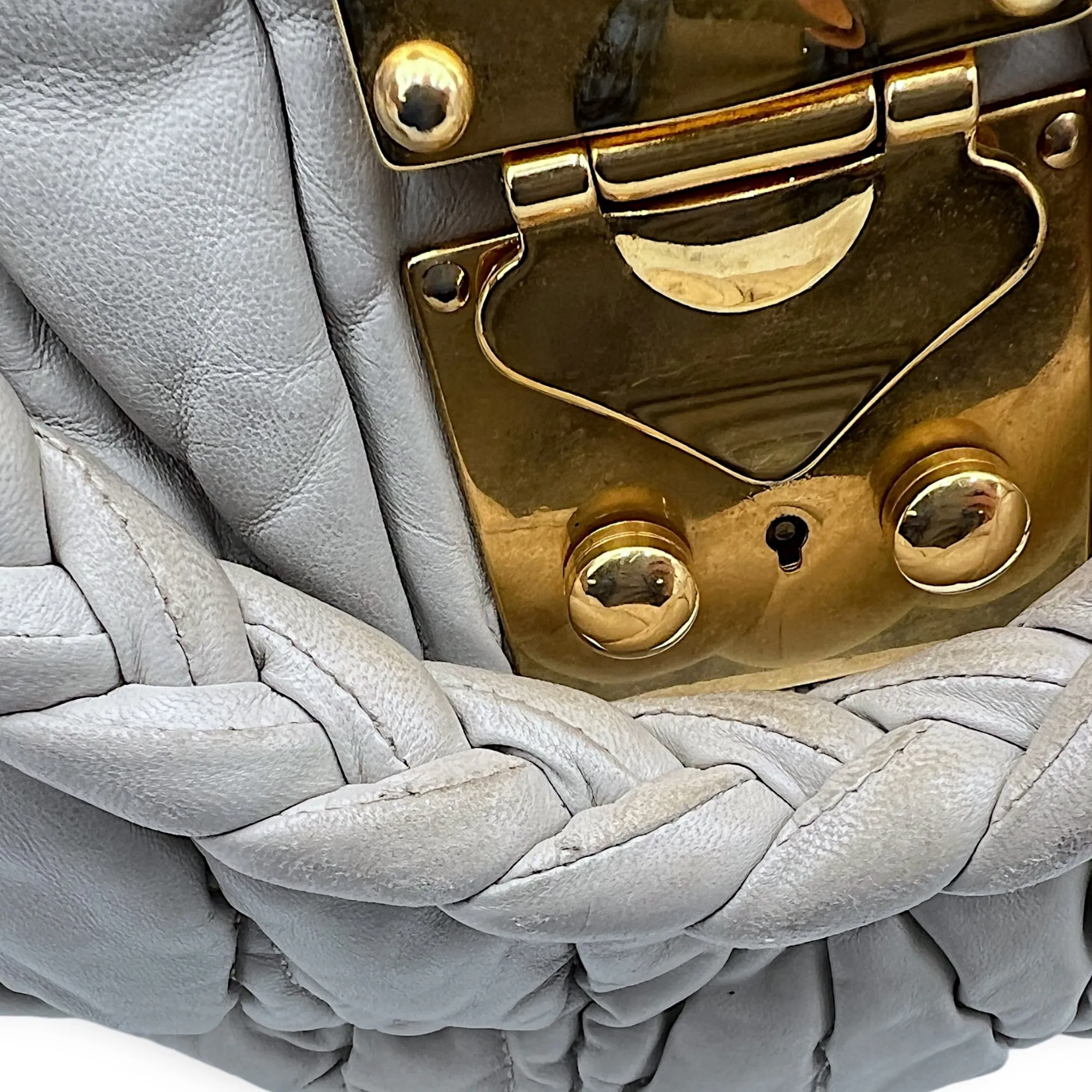 Matelassé Grey Top Handle Bag in Lambskin, Gold hardware