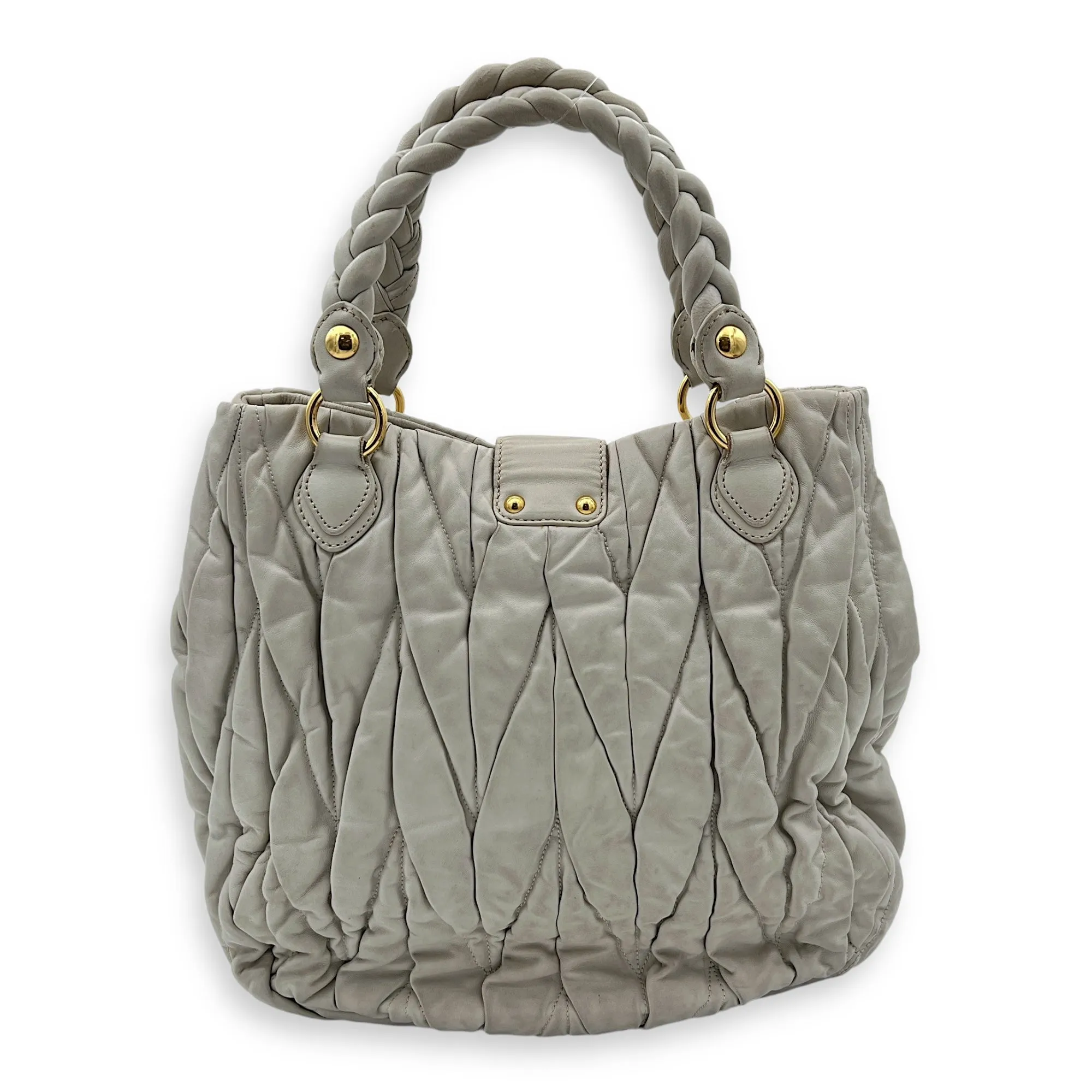 Matelassé Grey Top Handle Bag in Lambskin, Gold hardware