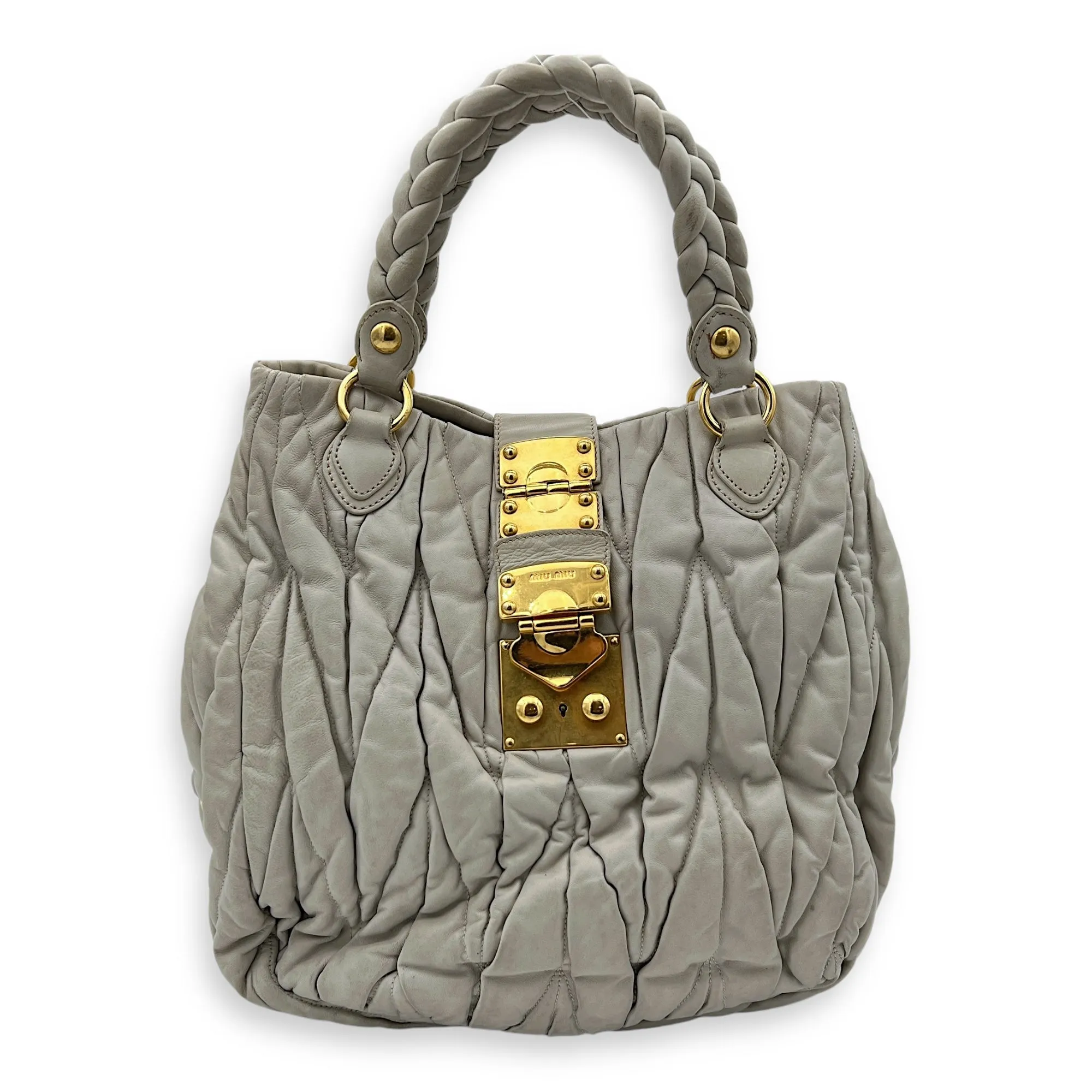 Matelassé Grey Top Handle Bag in Lambskin, Gold hardware