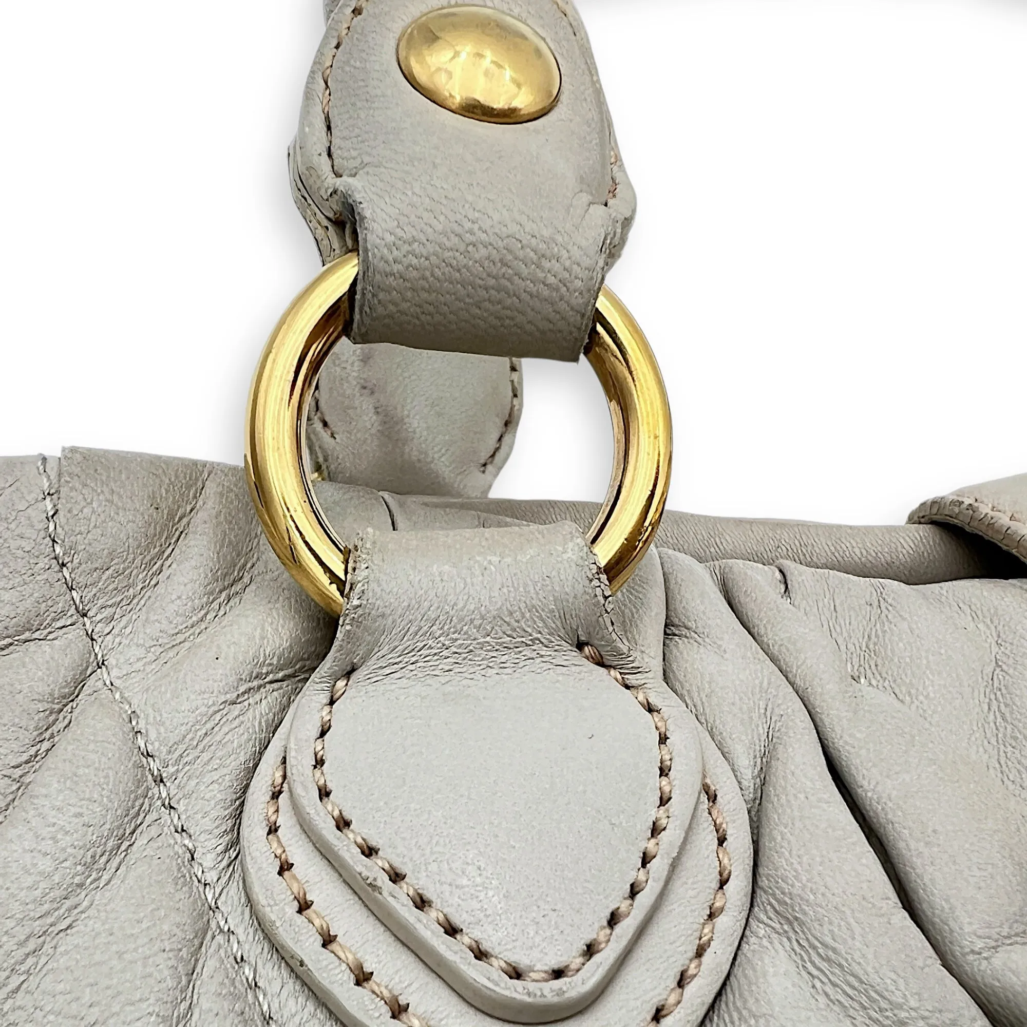 Matelassé Grey Top Handle Bag in Lambskin, Gold hardware