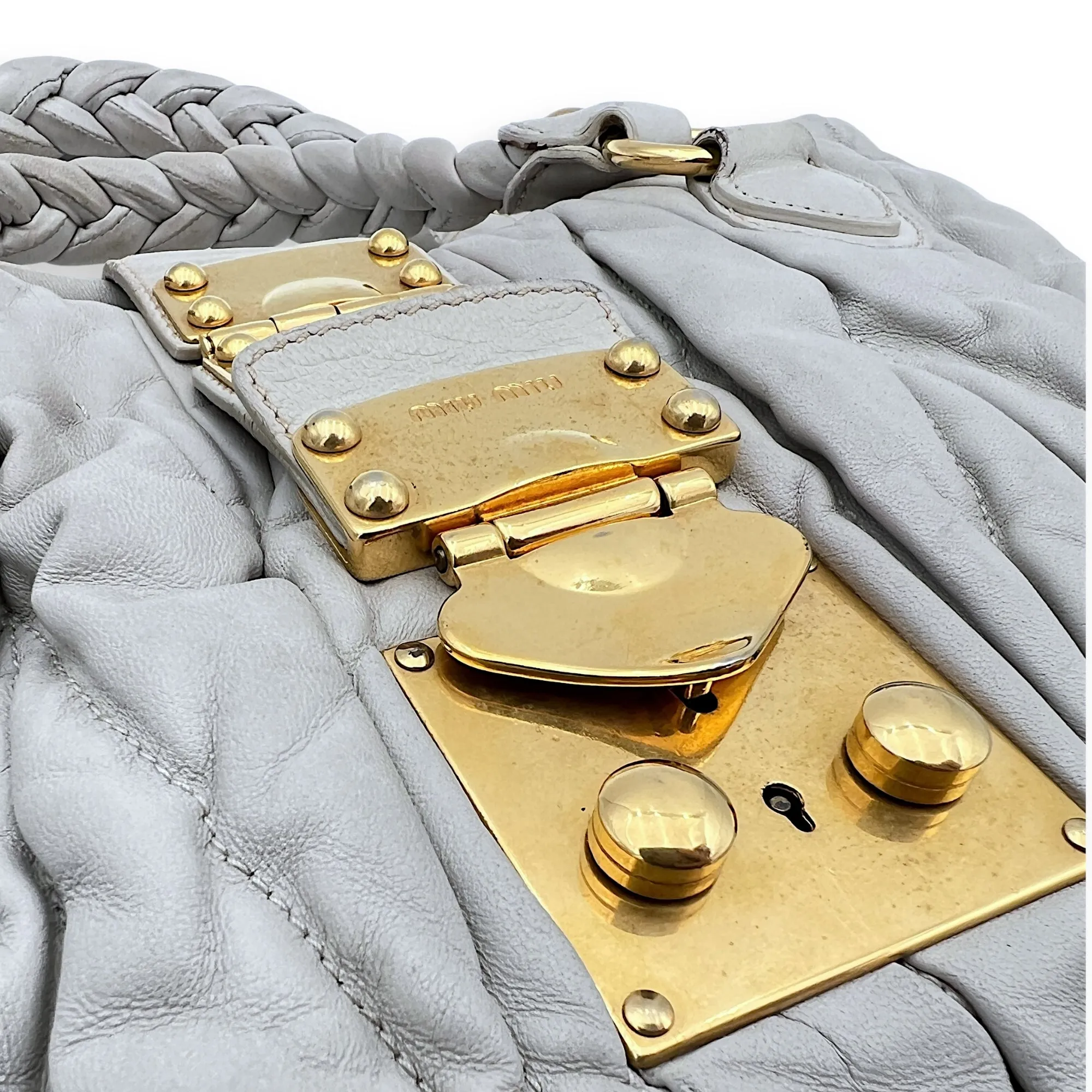 Matelassé Grey Top Handle Bag in Lambskin, Gold hardware