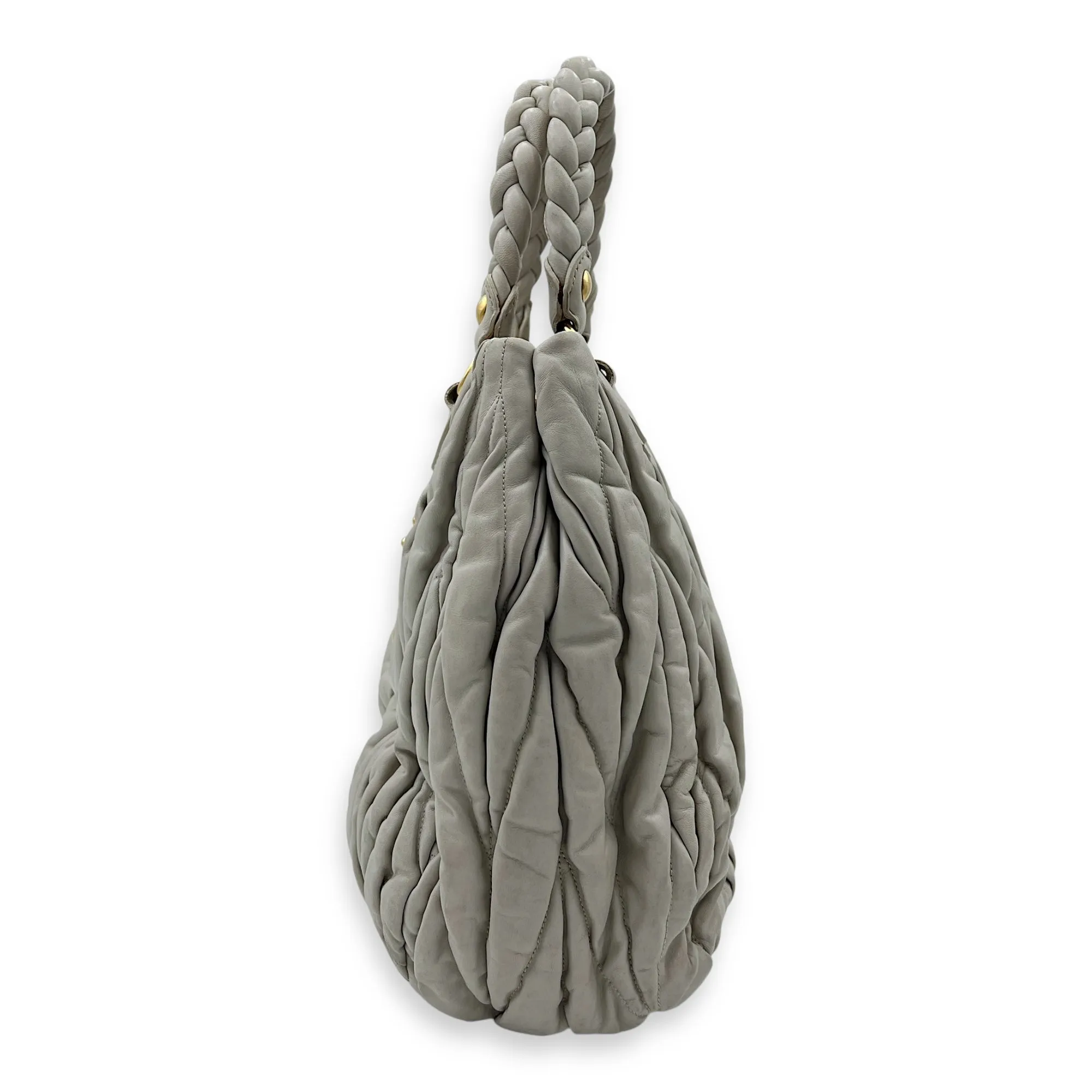 Matelassé Grey Top Handle Bag in Lambskin, Gold hardware