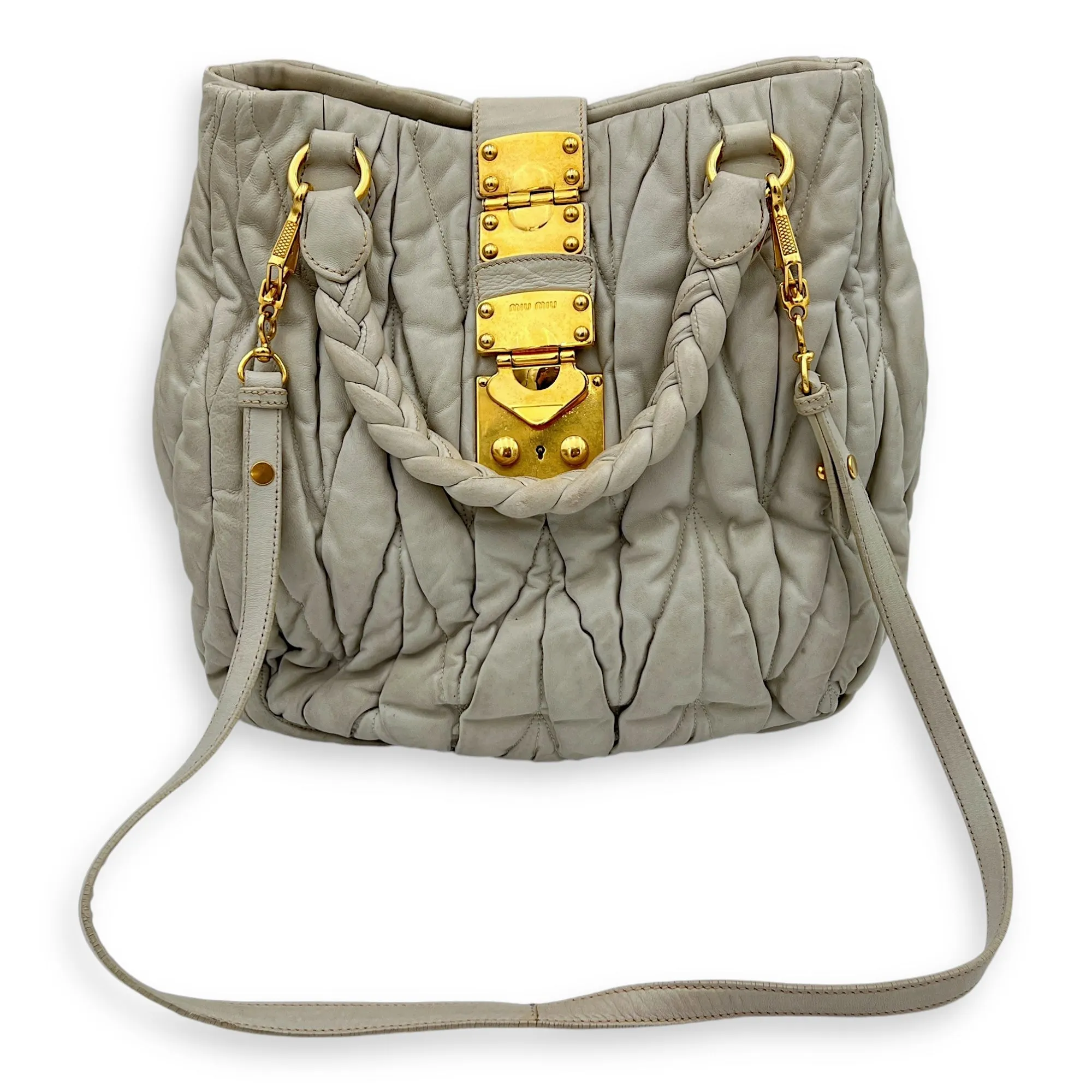 Matelassé Grey Top Handle Bag in Lambskin, Gold hardware