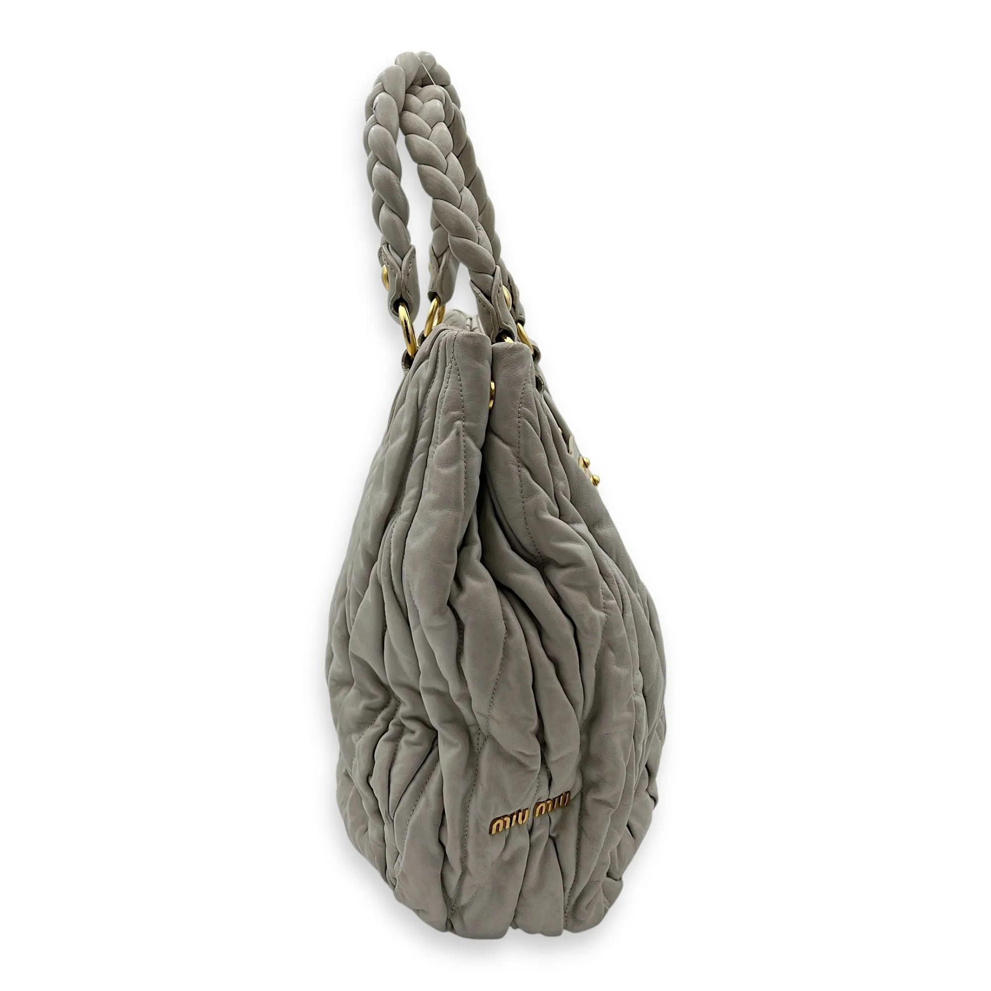 Matelassé Grey Top Handle Bag in Lambskin, Gold hardware