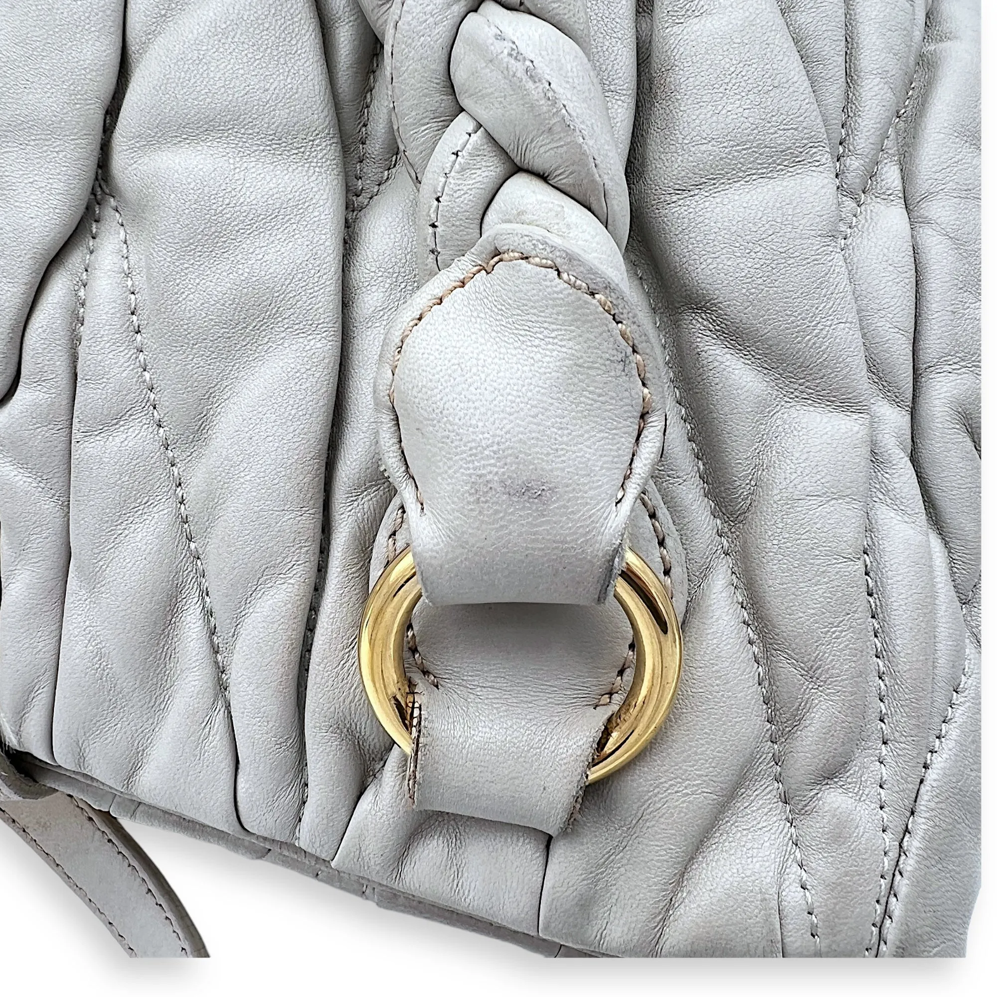 Matelassé Grey Top Handle Bag in Lambskin, Gold hardware