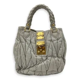 Matelassé Grey Top Handle Bag in Lambskin, Gold hardware