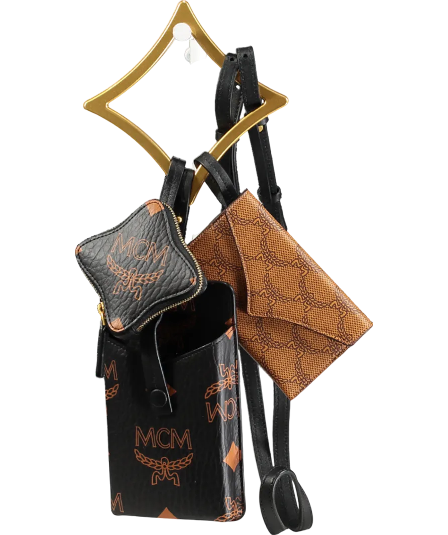 MCM Brown Diamond Trilogie Crossbody Pouch In Monogram Mix