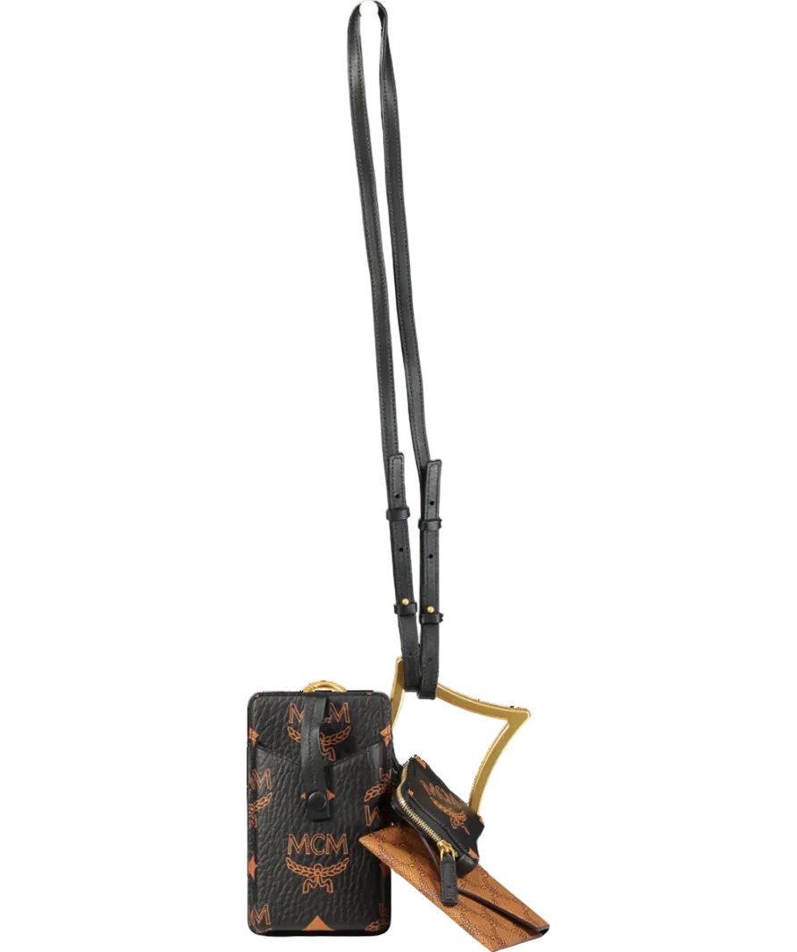 MCM Brown Diamond Trilogie Crossbody Pouch In Monogram Mix