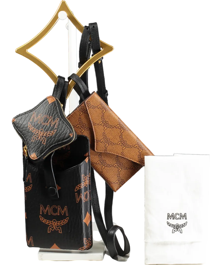 MCM Brown Diamond Trilogie Crossbody Pouch In Monogram Mix