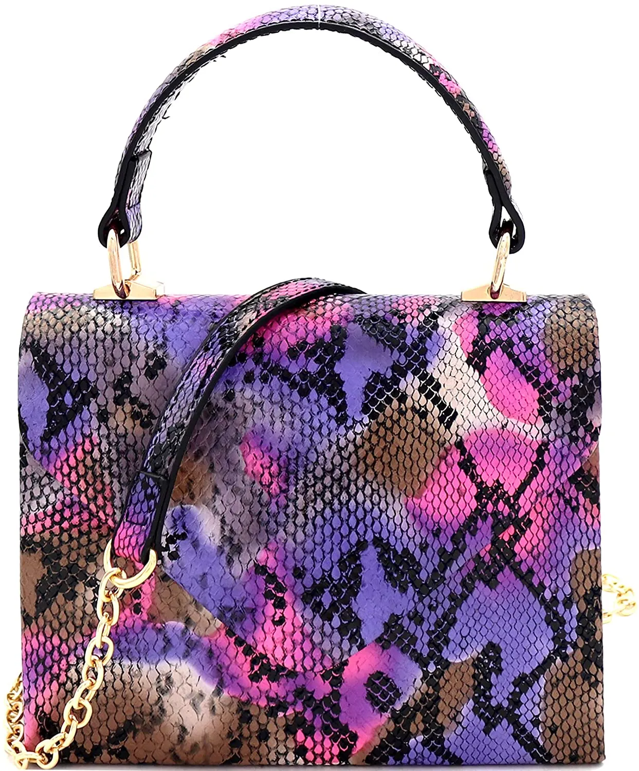 Mini Retro Glitter Pink Box Flap leather Satchel Crossbody Handbag