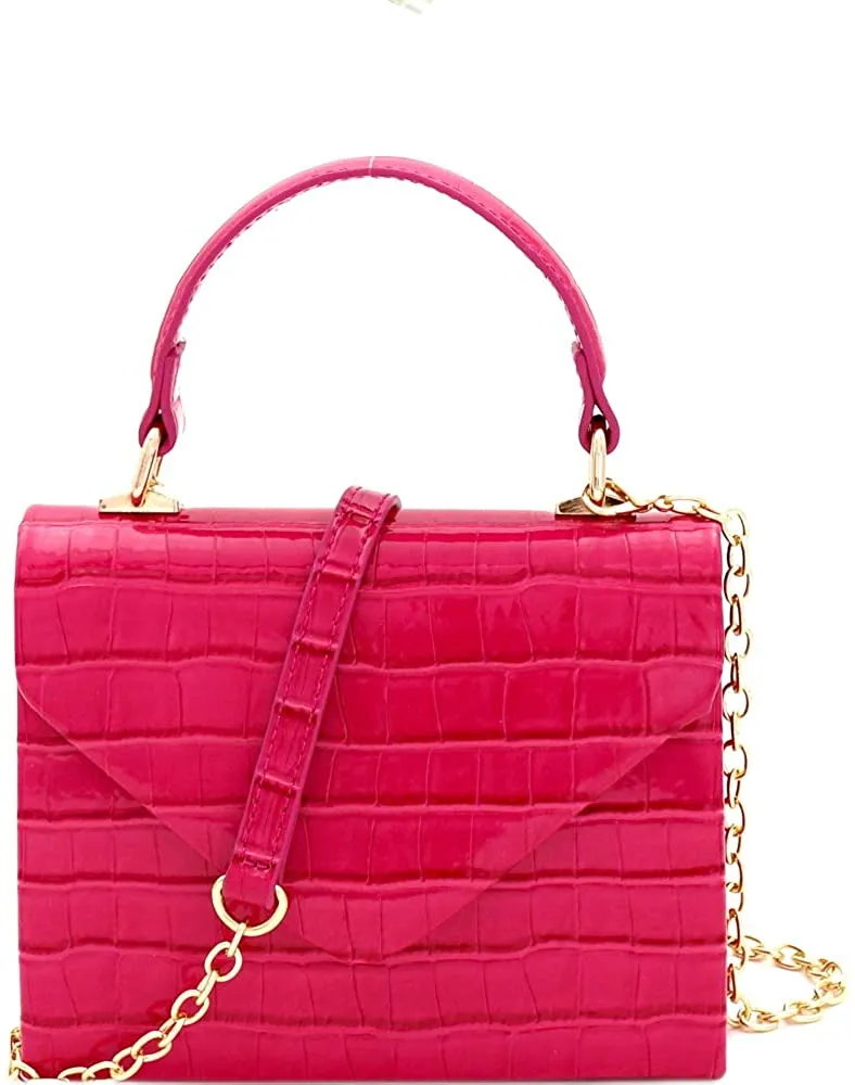 Mini Retro Glitter Pink Box Flap leather Satchel Crossbody Handbag