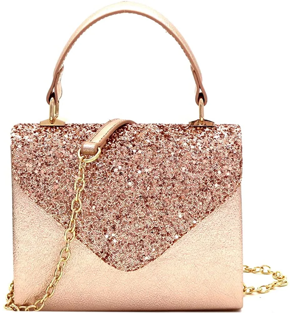 Mini Retro Glitter Pink Box Flap leather Satchel Crossbody Handbag