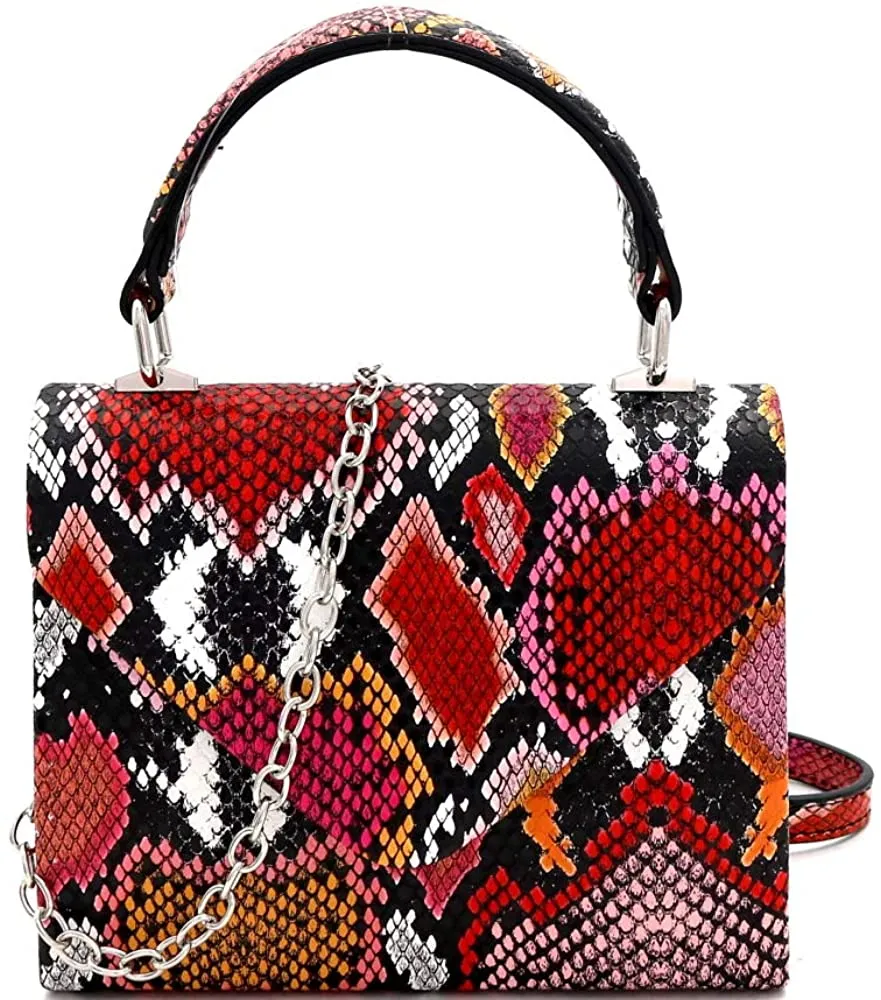Mini Retro Glitter Pink Box Flap leather Satchel Crossbody Handbag