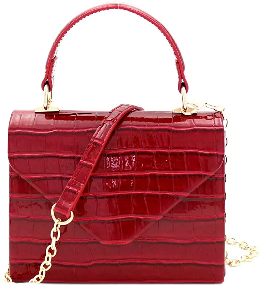 Mini Retro Glitter Pink Box Flap leather Satchel Crossbody Handbag