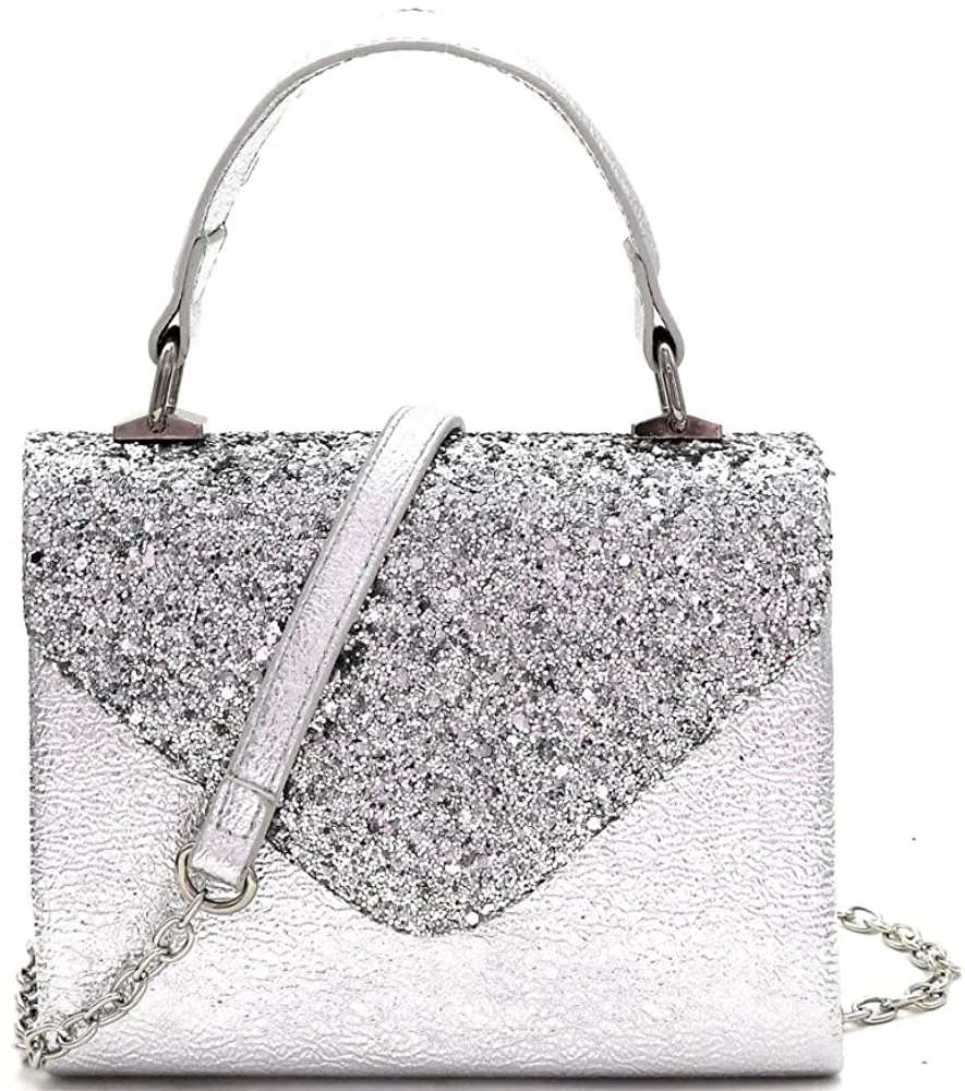 Mini Retro Glitter Pink Box Flap leather Satchel Crossbody Handbag