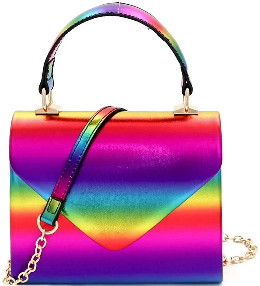Mini Retro Glitter Pink Box Flap leather Satchel Crossbody Handbag