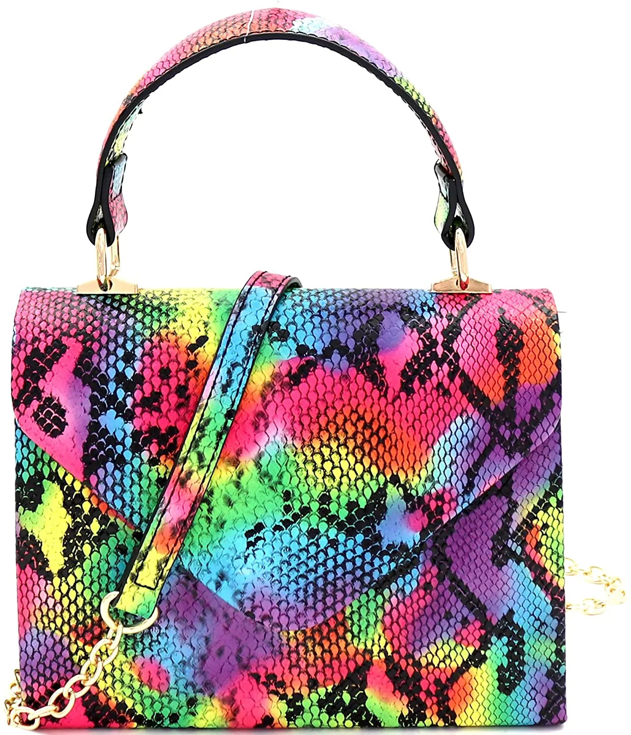 Mini Retro Glitter Pink Box Flap leather Satchel Crossbody Handbag