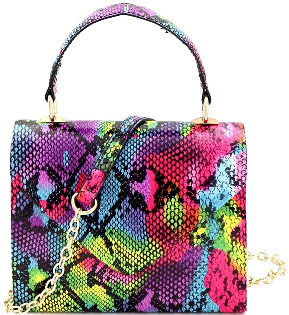 Mini Retro Glitter Pink Box Flap leather Satchel Crossbody Handbag