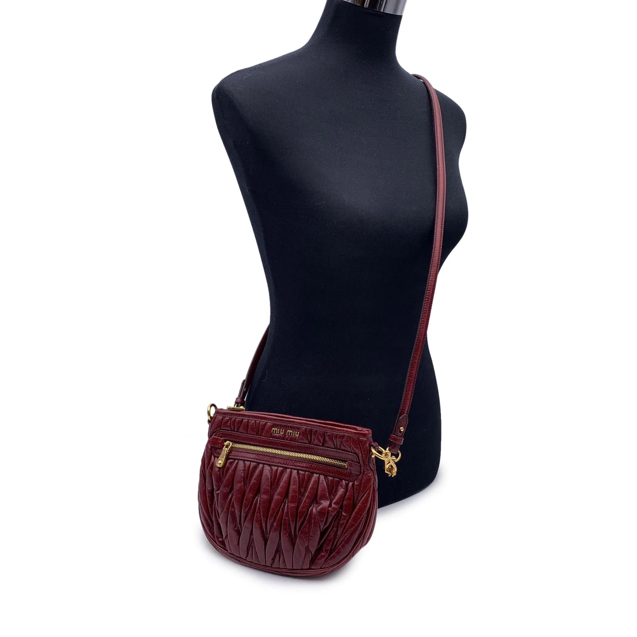 Miu Miu Burgundy Matelasse Leather Crossbody Messenger Bag