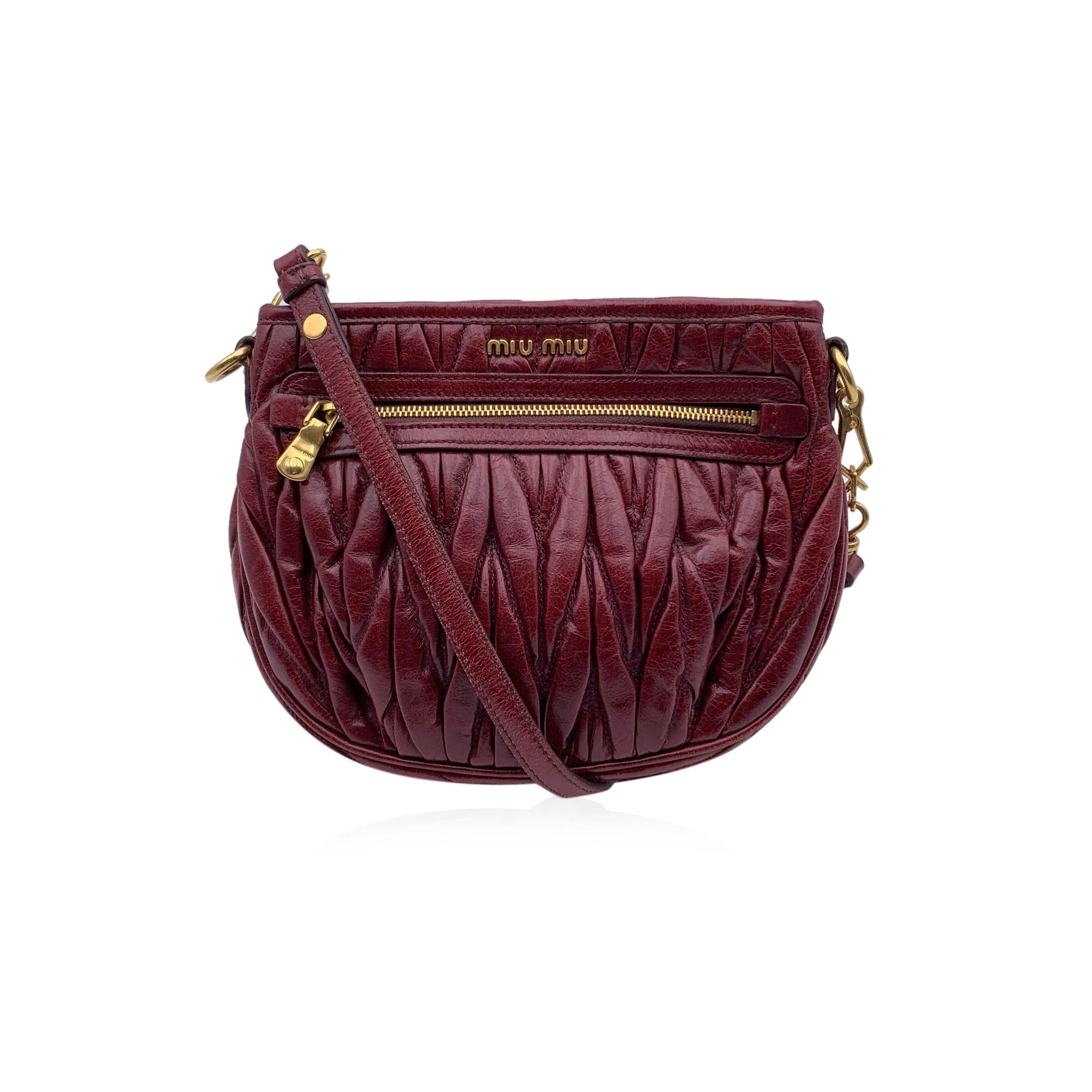 Miu Miu Burgundy Matelasse Leather Crossbody Messenger Bag