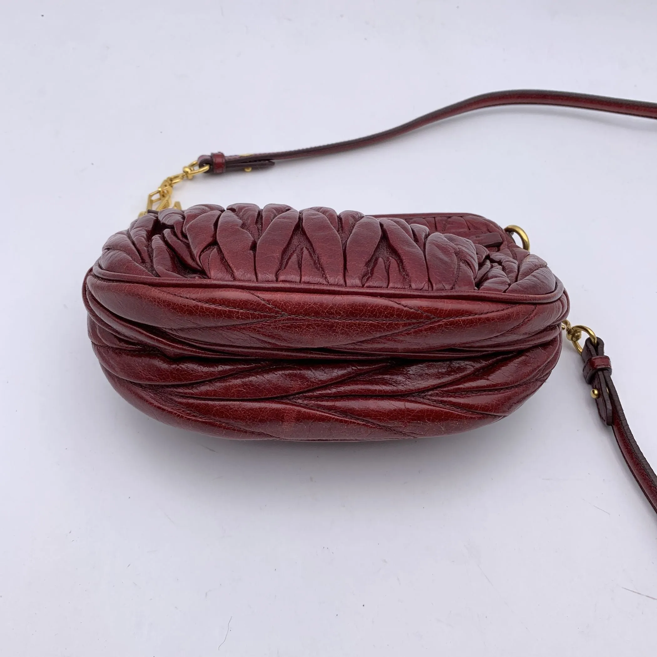 Miu Miu Burgundy Matelasse Leather Crossbody Messenger Bag