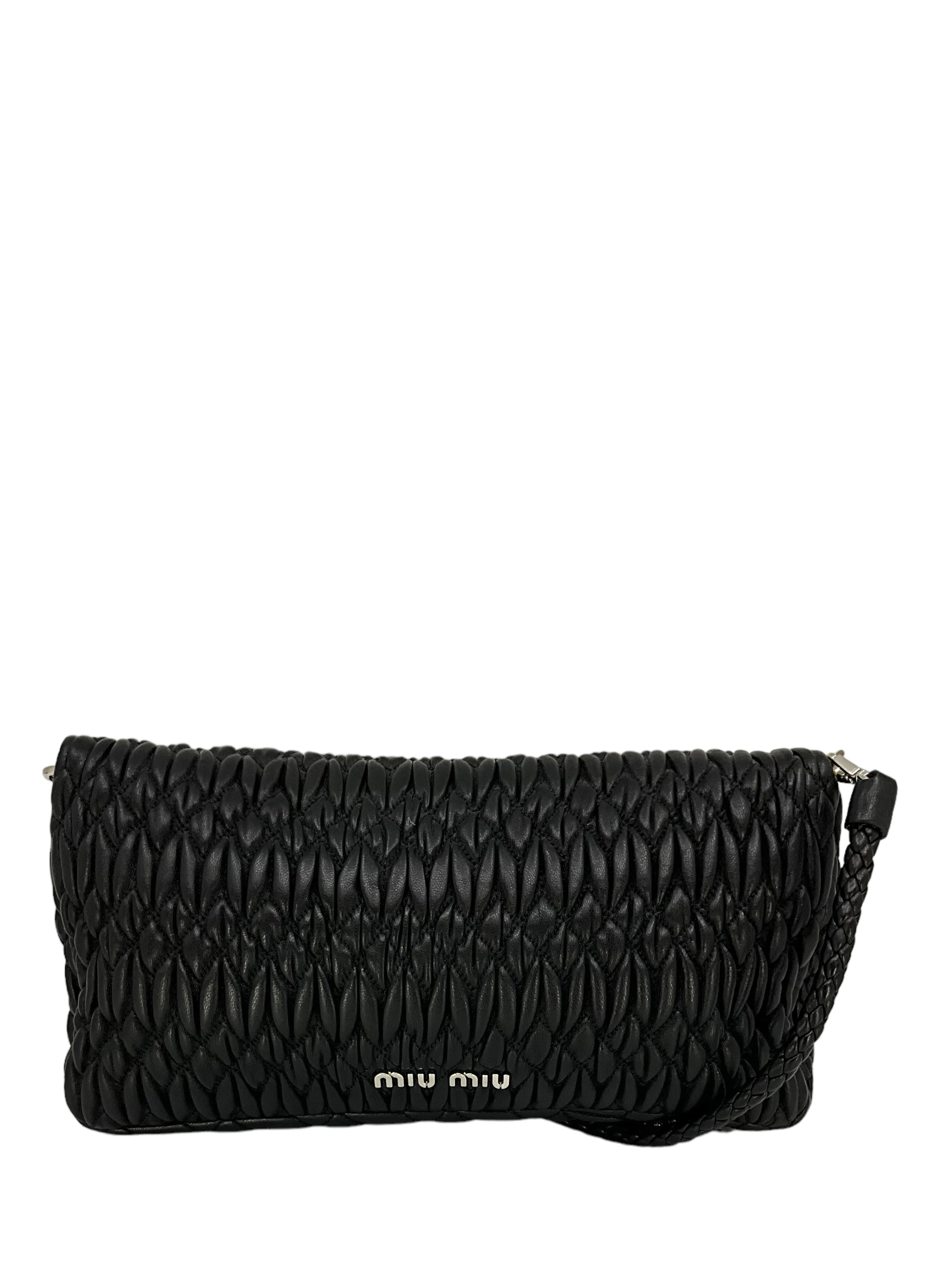 Miu Miu Cloqué Nappa Leather Crystal Flap Bag