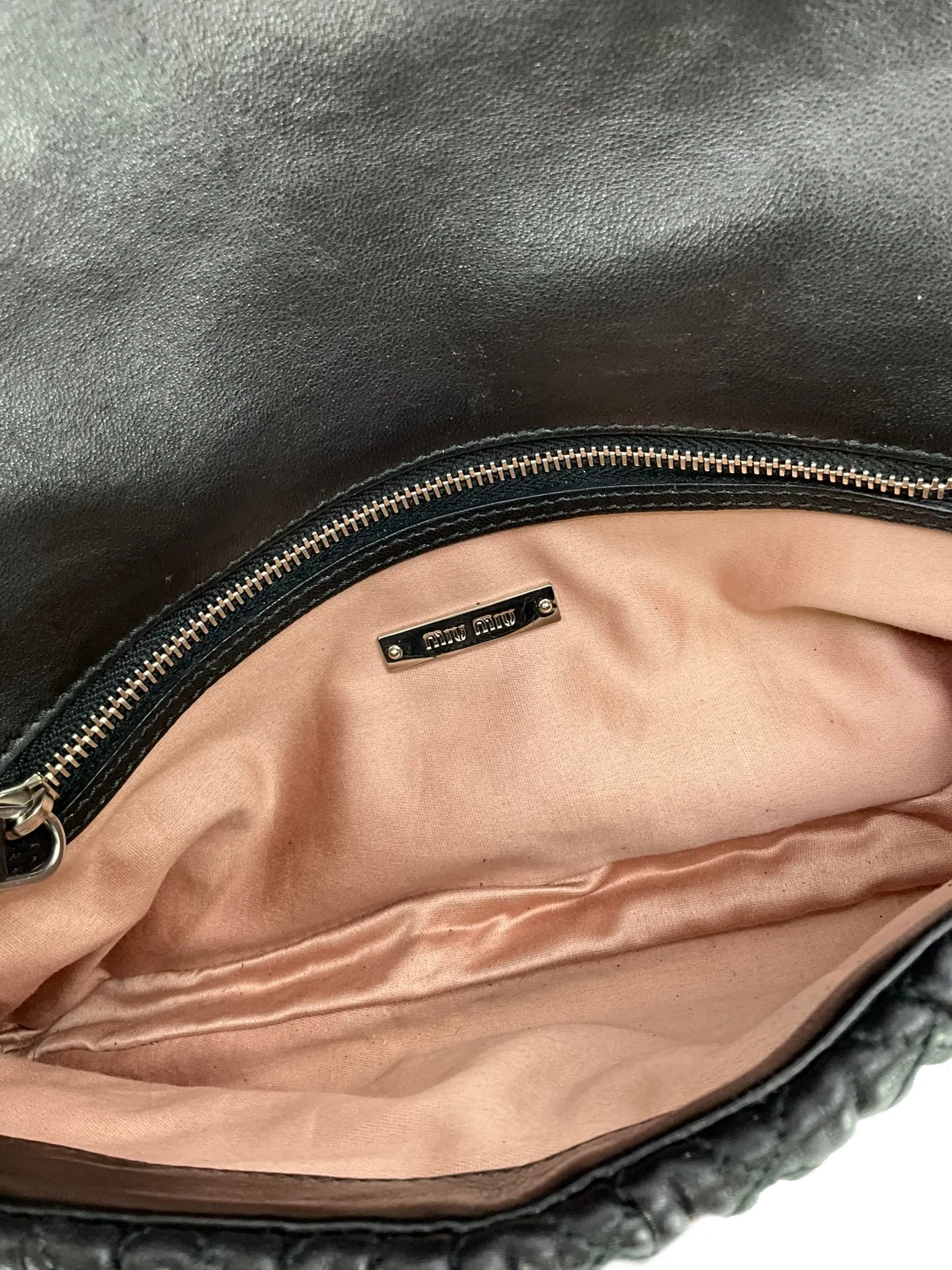 Miu Miu Cloqué Nappa Leather Crystal Flap Bag