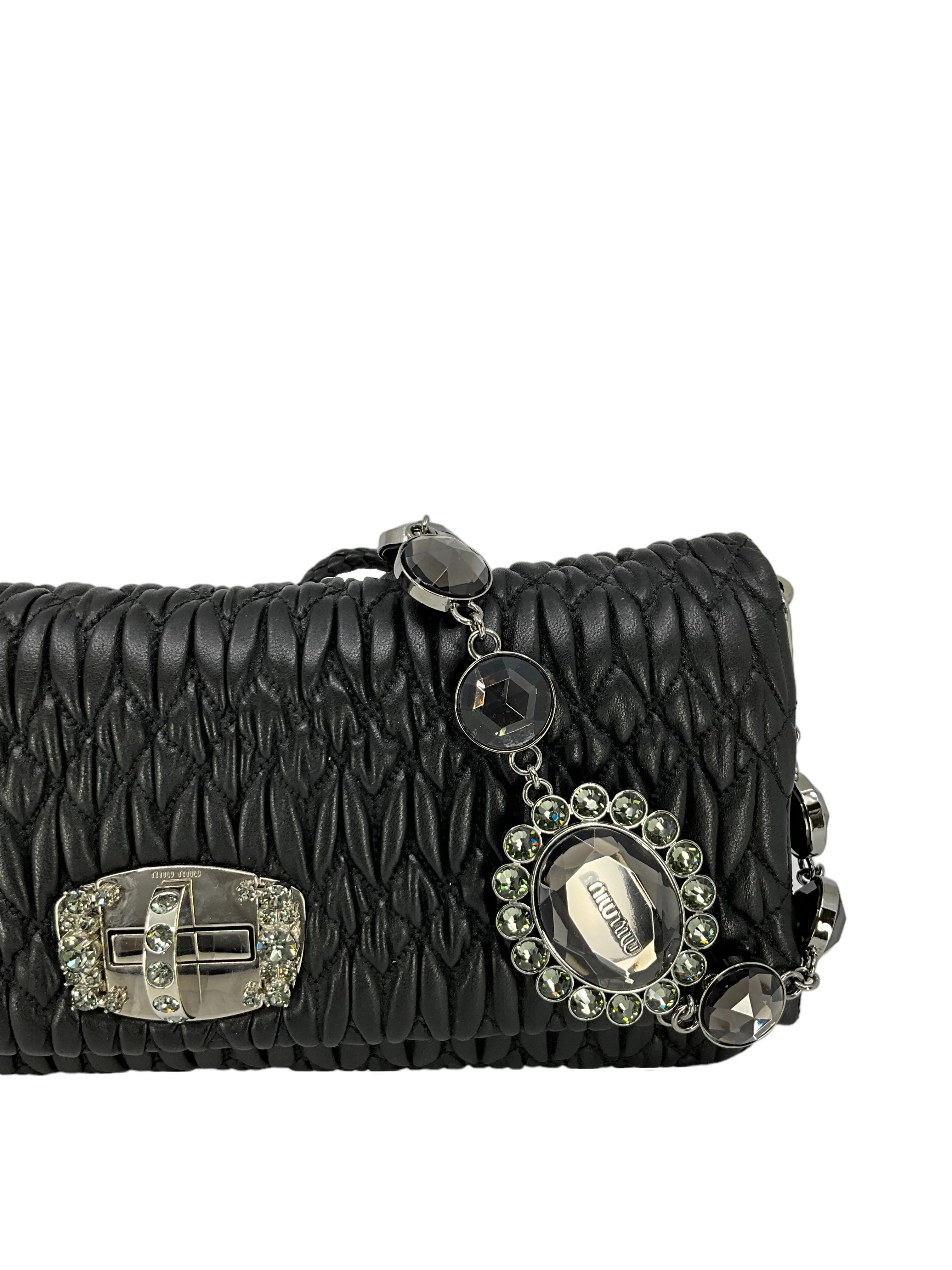 Miu Miu Cloqué Nappa Leather Crystal Flap Bag