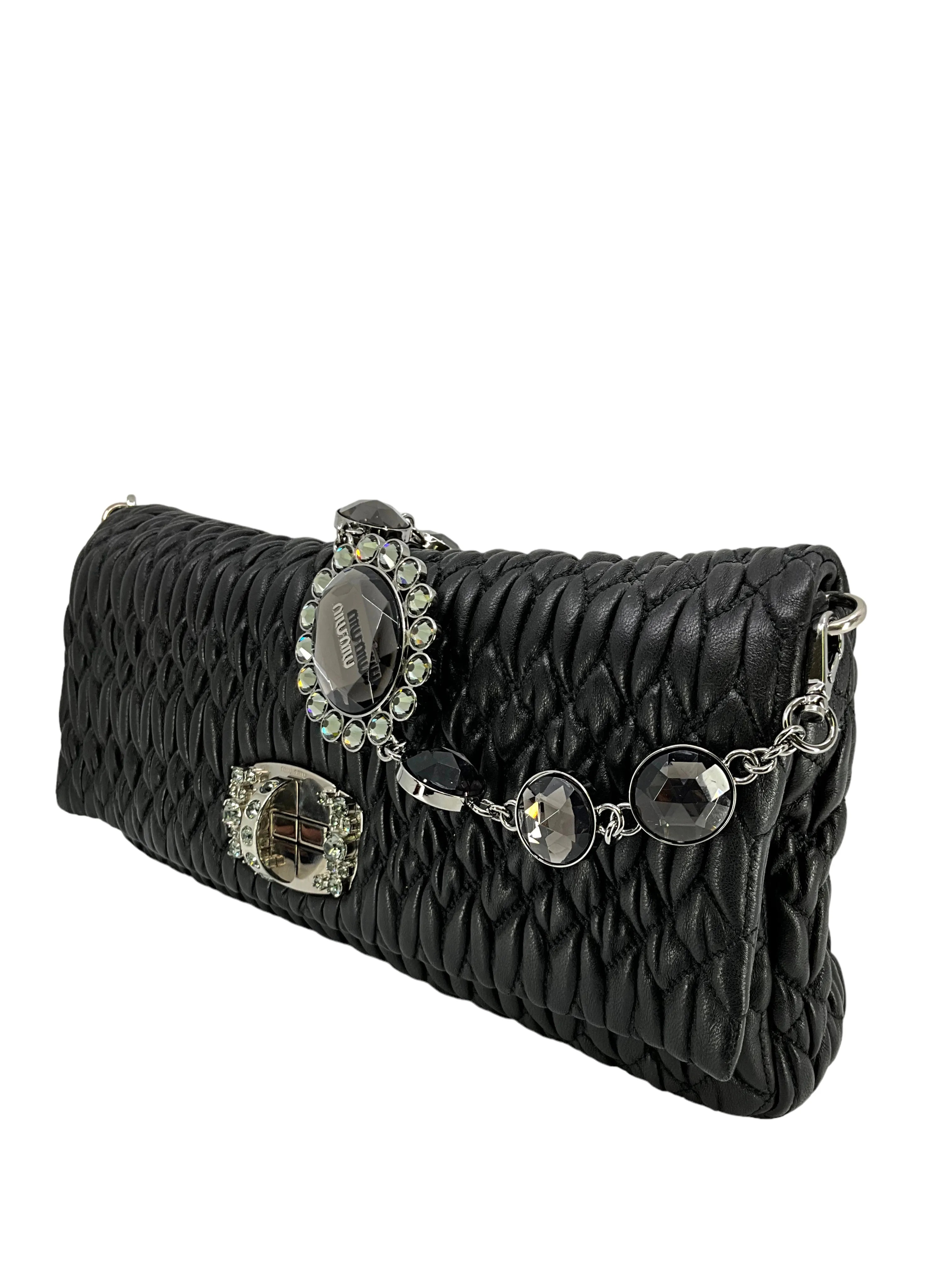 Miu Miu Cloqué Nappa Leather Crystal Flap Bag