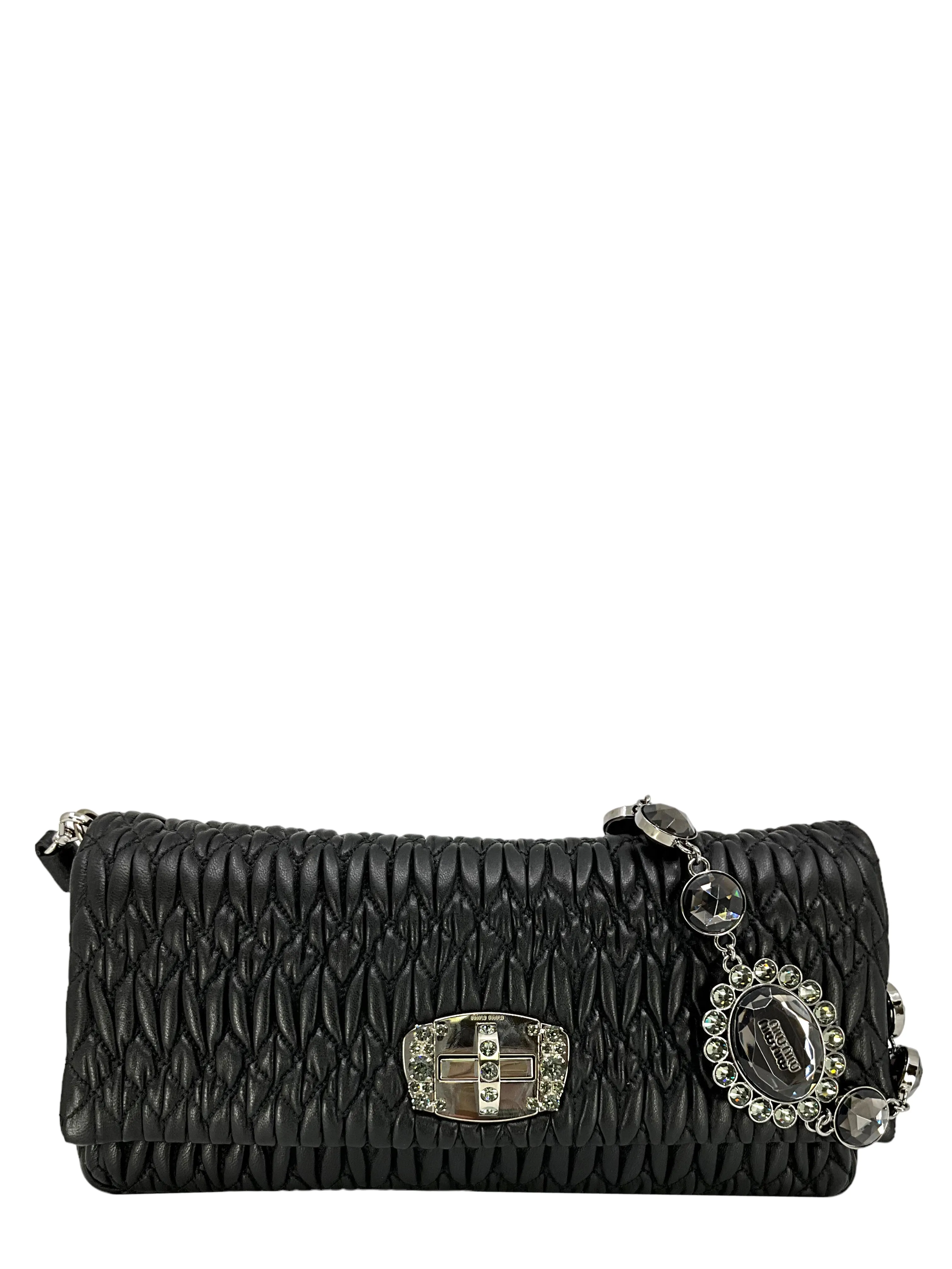 Miu Miu Cloqué Nappa Leather Crystal Flap Bag