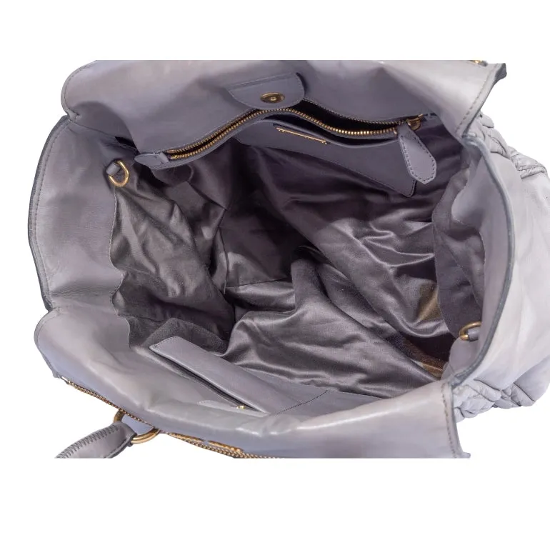 Miu Miu Grey Gathered Leather To Zip Tote