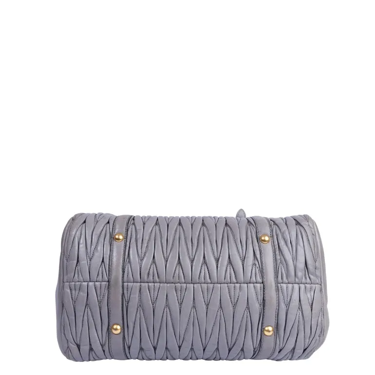 Miu Miu Grey Gathered Leather To Zip Tote
