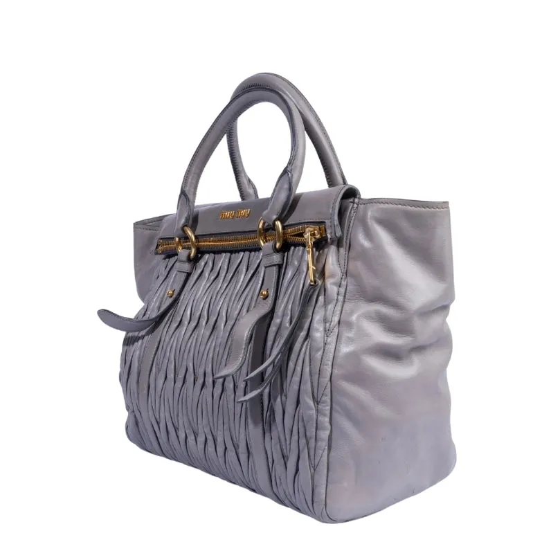 Miu Miu Grey Gathered Leather To Zip Tote