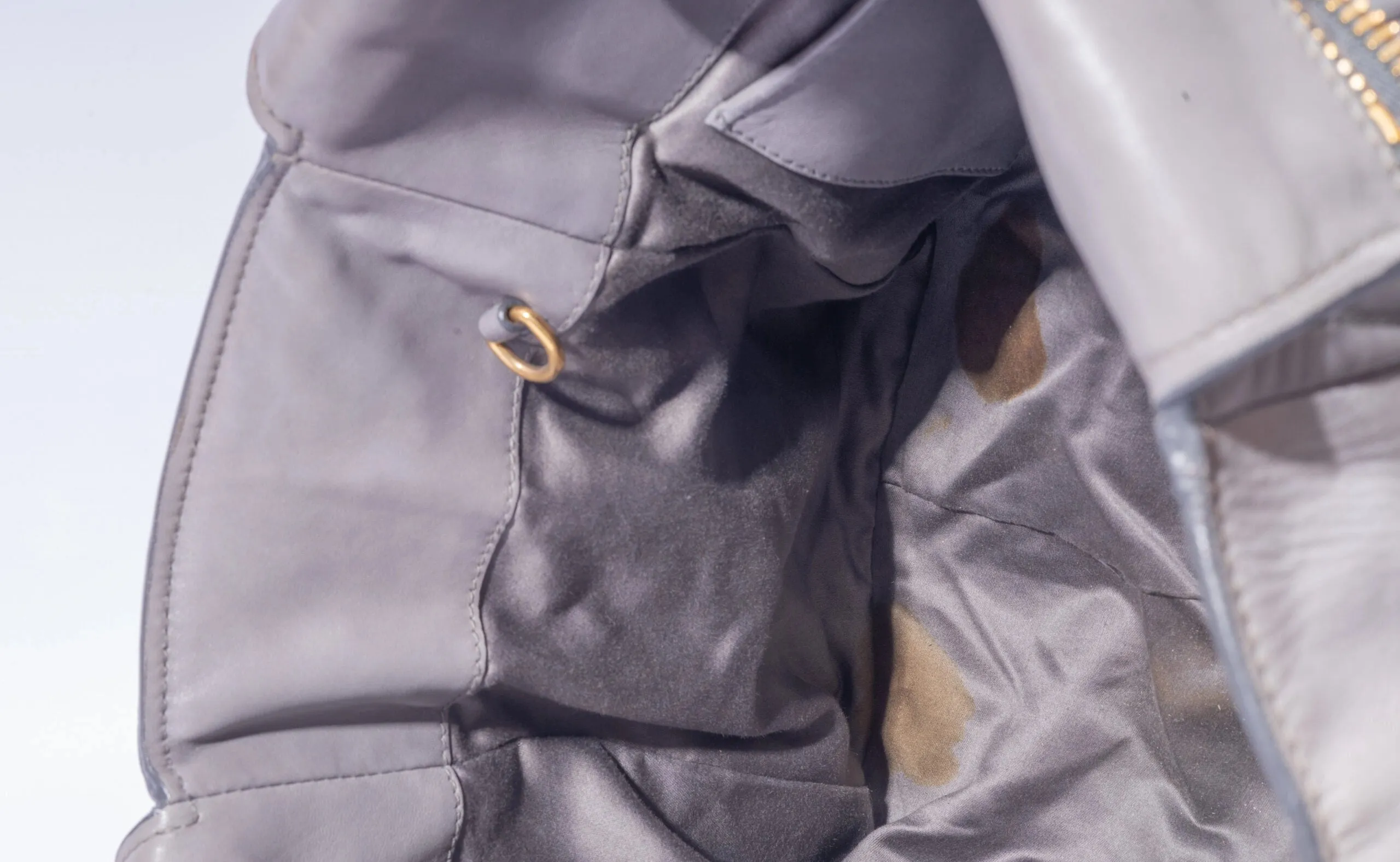 Miu Miu Grey Gathered Leather To Zip Tote