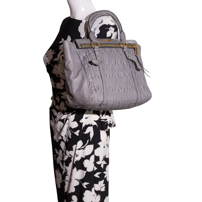 Miu Miu Grey Gathered Leather To Zip Tote